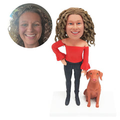 custom bobble head figure attractive lady with a pet