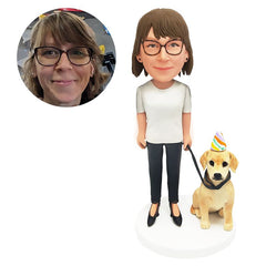 custom bobble head figure casual lady with a pet