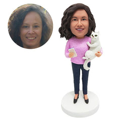 custom bobblehead figure casual woman with a pet