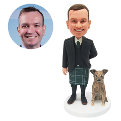 customised bobblehead figure fashion man in kilt with a pet