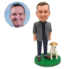 customised bobble head figure man with a pet