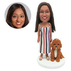 customized bobble head figure pretty lady with a pet