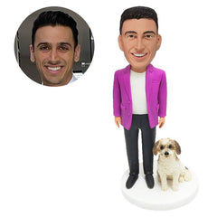 custom made bobble head figure handsome man with a pet