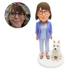 personalized bobblehead figure casual woman with a pet
