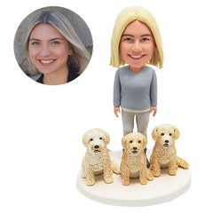 custom made bobblehead figure casual lady with pets