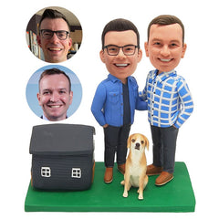customized bobble heads figures couple friends with a pet and a house