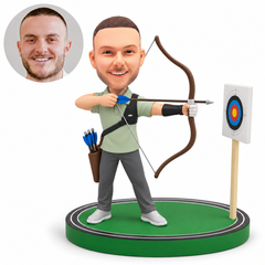 custom bobblehead figure male archer standing with a drawn bow a quiver and a target