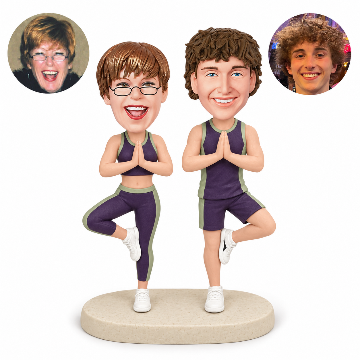 custom bobbleheads figures couple practicing yoga tree poses