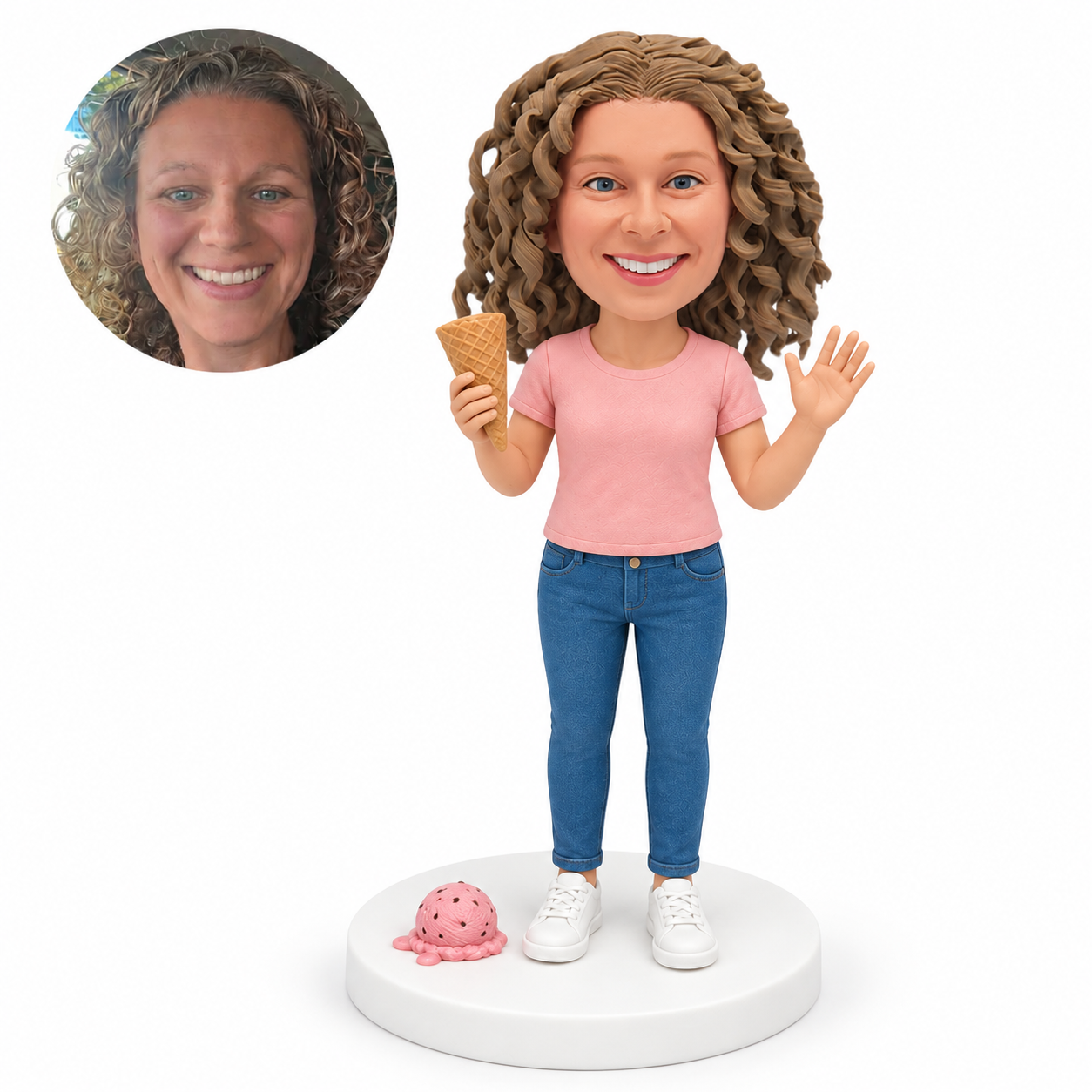 custom bobblehead figure woman holding an ice cream cone