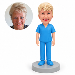 custom bobblehead figure female operating room doctor in scrubs with shoe covers