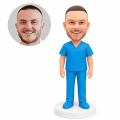 custom bobblehead figure male operating room doctor in scrubs with shoe covers