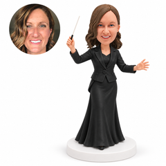 custom bobblehead figure female music conductor in a long skirt with a baton