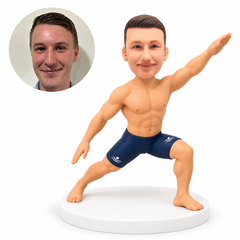 custom bobblehead figure swimmer in a lunging pose