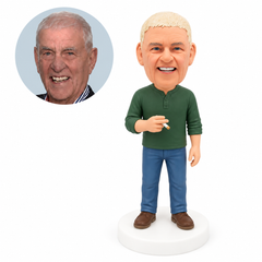 custom bobblehead figure man in a Henley shirt holding a cigarette