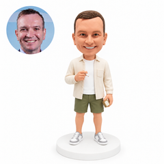 custom bobblehead figure man in an open shirt holding a cigarette and cigarette pack