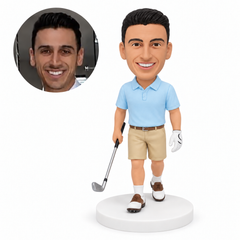 custom bobblehead figure male golfer in shorts walking with a golf club