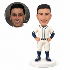 custom bobblehead figure male baseball player standing with both hands on his hips