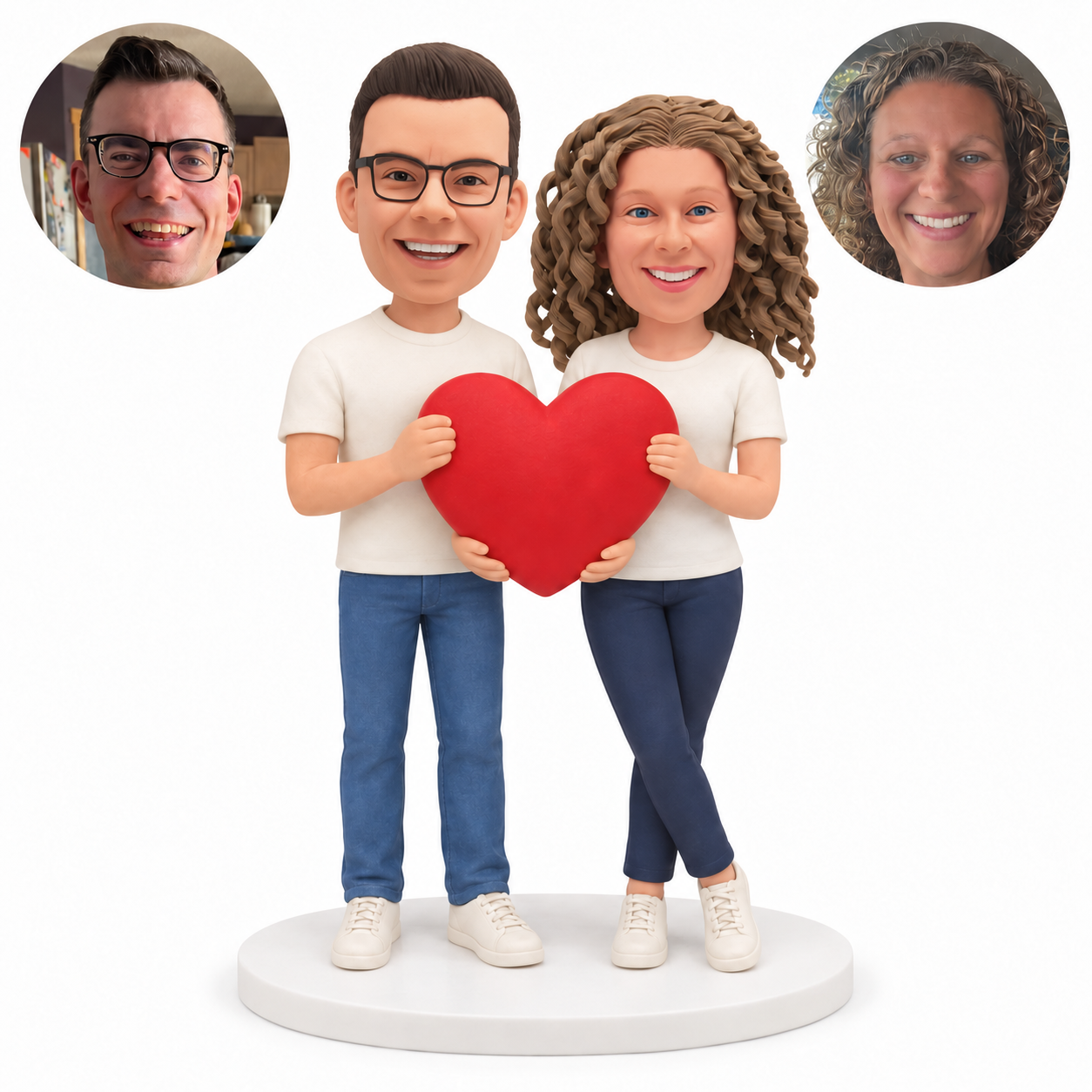 custom bobblehead figures casual couple holding a heart together