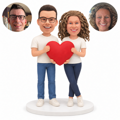 custom bobblehead figures casual couple holding a heart together