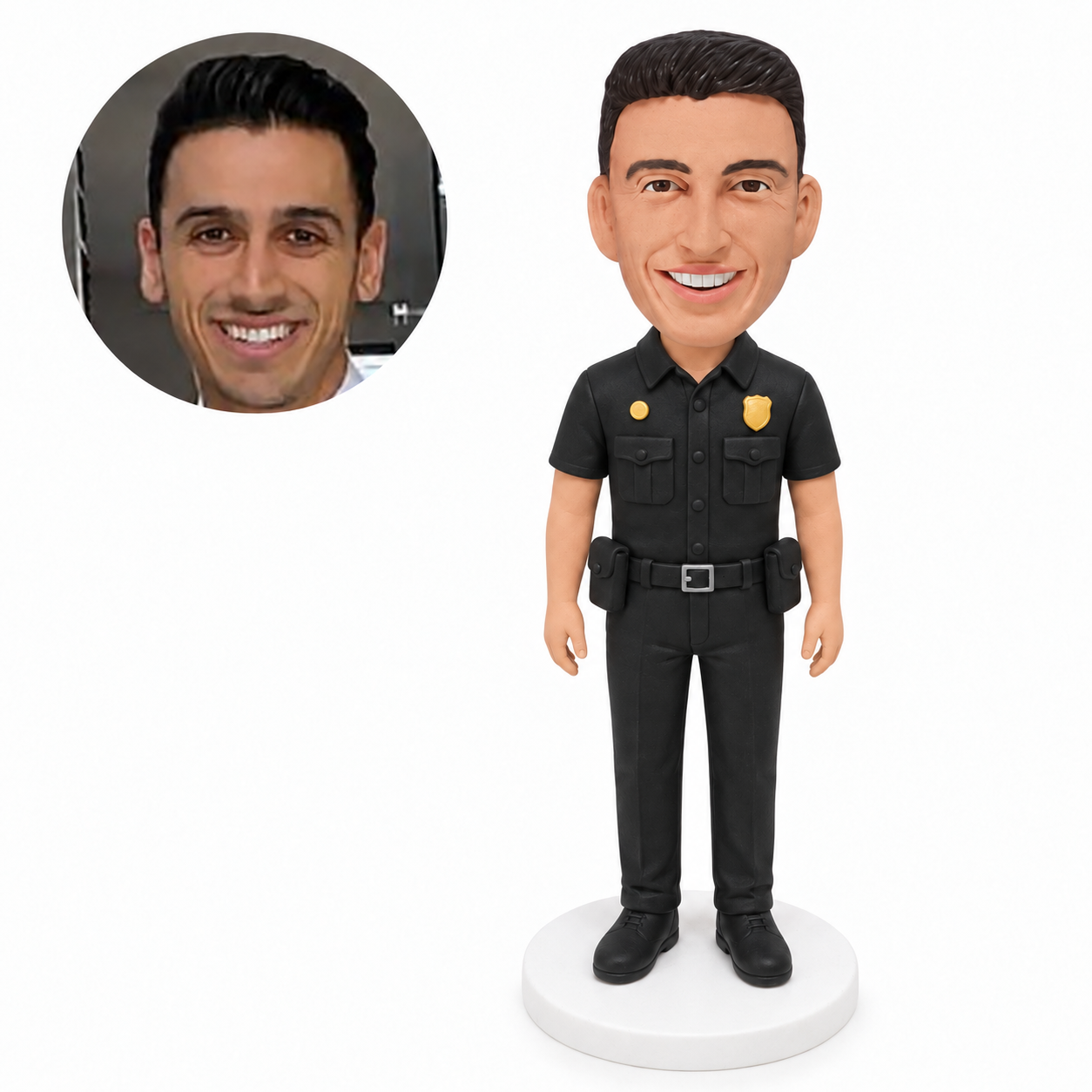 custom bobblehead figure policeman in a short sleeve uniform with arms relaxed