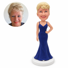custom bobblehead figure woman in a spaghetti-strap mermaid evening gown