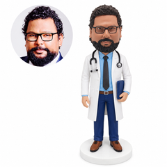 custom bobblehead figure male doctor in a white coat holding a document folder