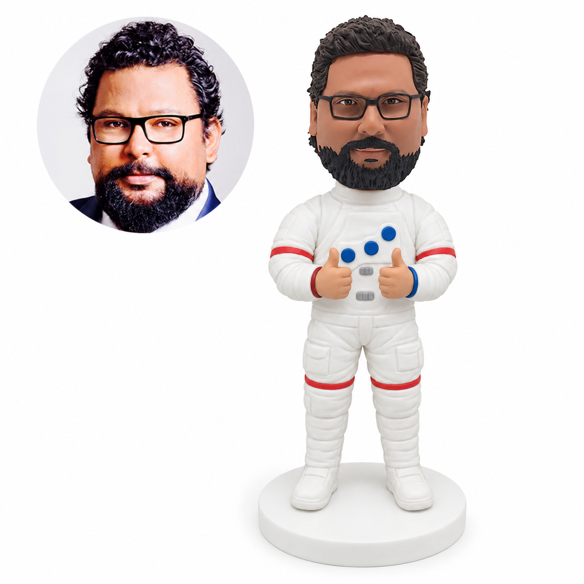 custom bobblehead figure astronaut in a spacesuit giving two thumbs up
