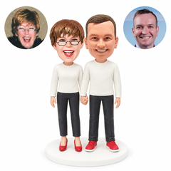 custom bobblehead figures couple in plain crew neck sweatshirts holding hands