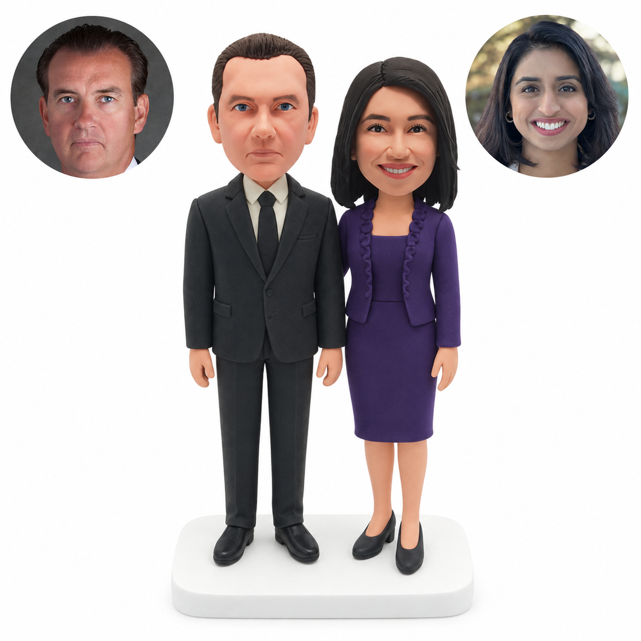 custom bobblehead figures formal couple in a suit and skirt suit