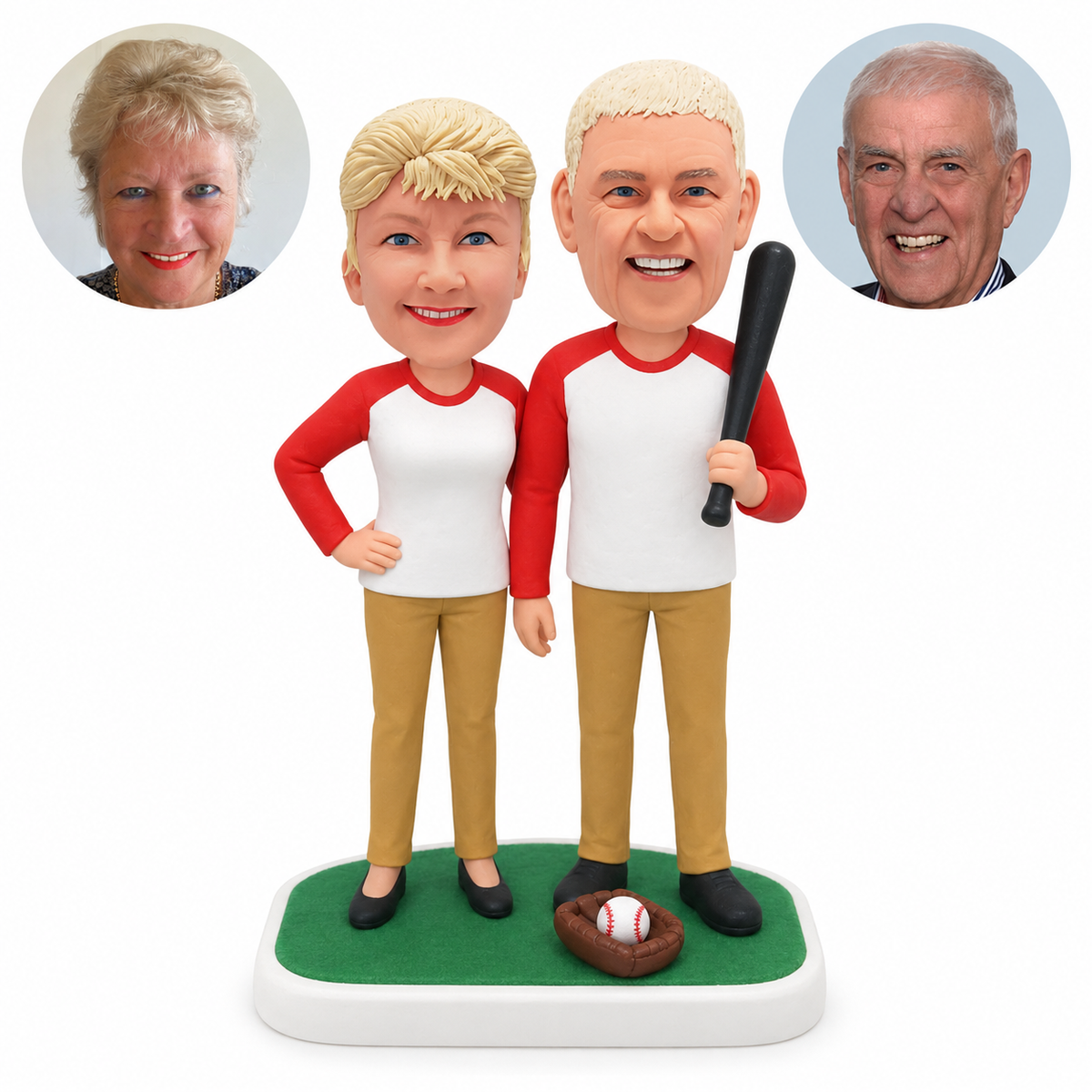 custom bobblehead figures baseball fan couple with a bat and mitt