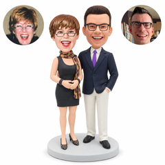 custom bobblehead figures formal couple with a scarf and a hand in a pocket
