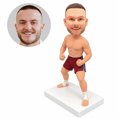 custom bobblehead figure male fighter with clenched fists and ankle wraps