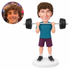 custom bobblehead figure male weightlifter standing with a barbell held at his upper chest