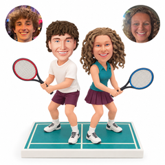 custom bobblehead figures tennis couple in ready poses each holding a racket
