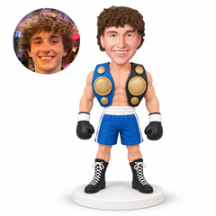 custom bobblehead figure male boxer wearing two shoulder championship belts with arms down