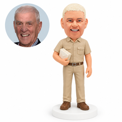 custom bobblehead figure male mail carrier holding envelopes with his other arm down
