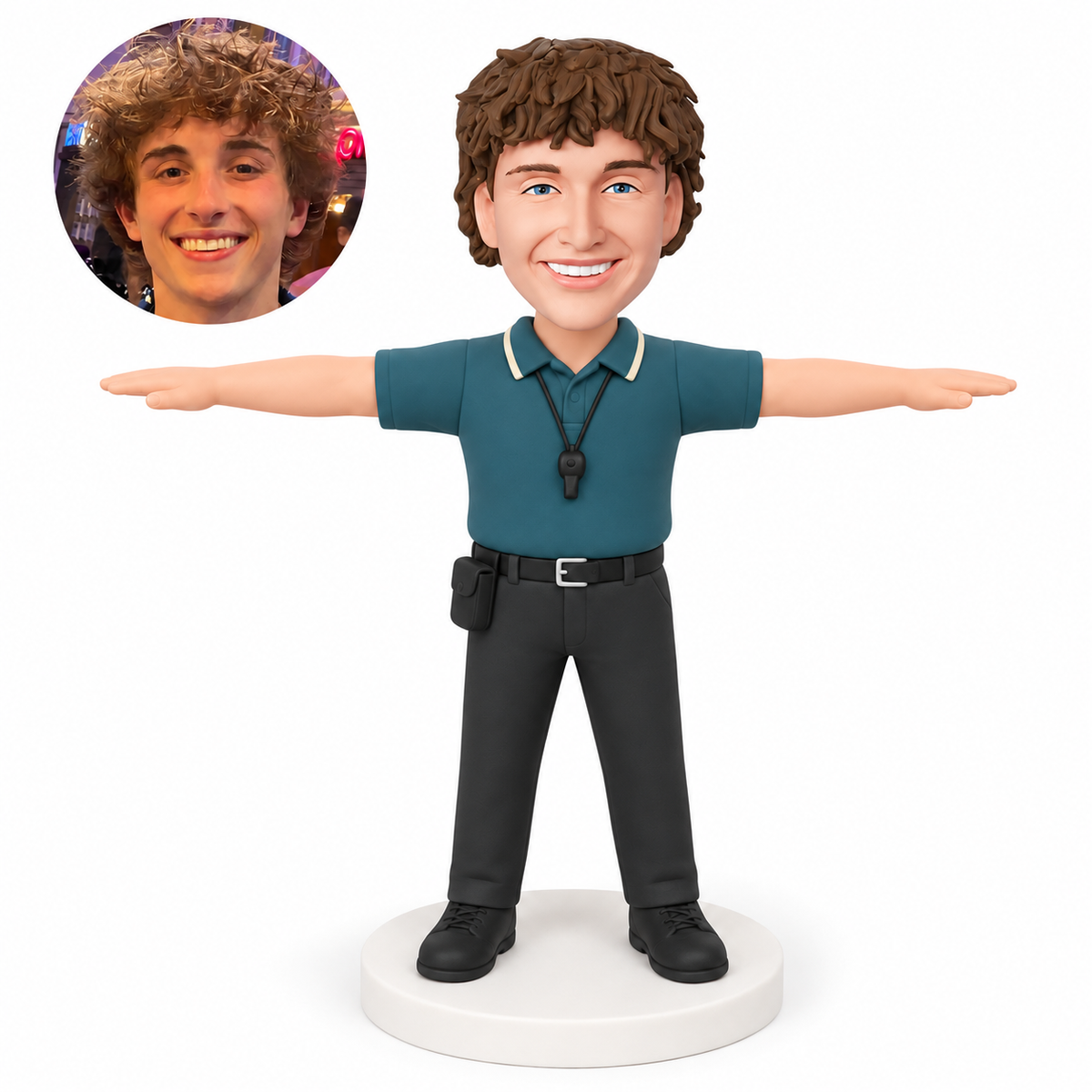 custom bobblehead figure male baseball umpire signaling safe with both arms outstretched