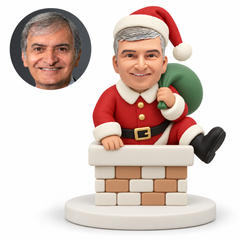 custom bobblehead figure male Santa climbing out of a chimney with a shoulder sack MGA-AC1284