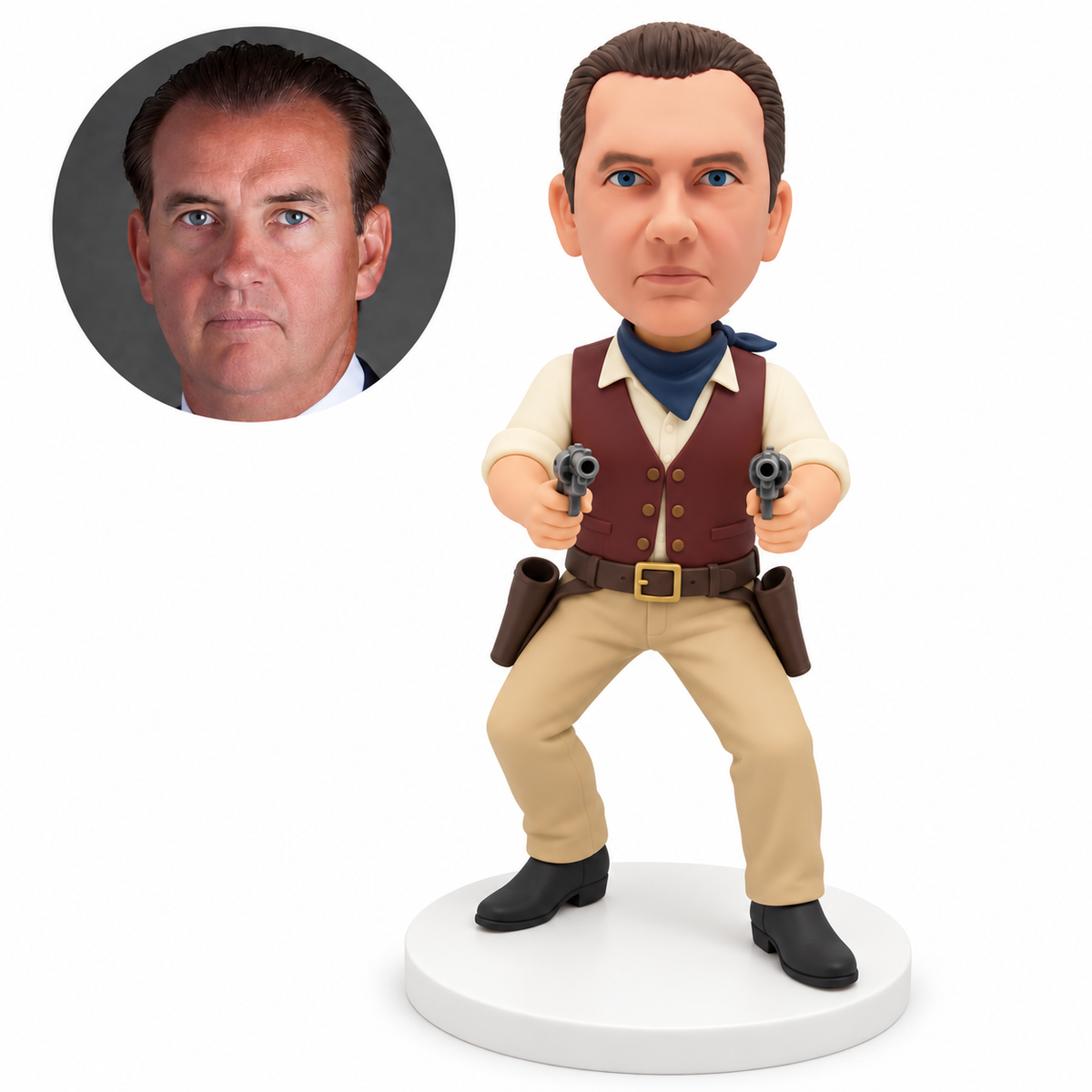 MGA-AC1288 custom bobblehead figure male cowboy holding two revolver models with bent knees