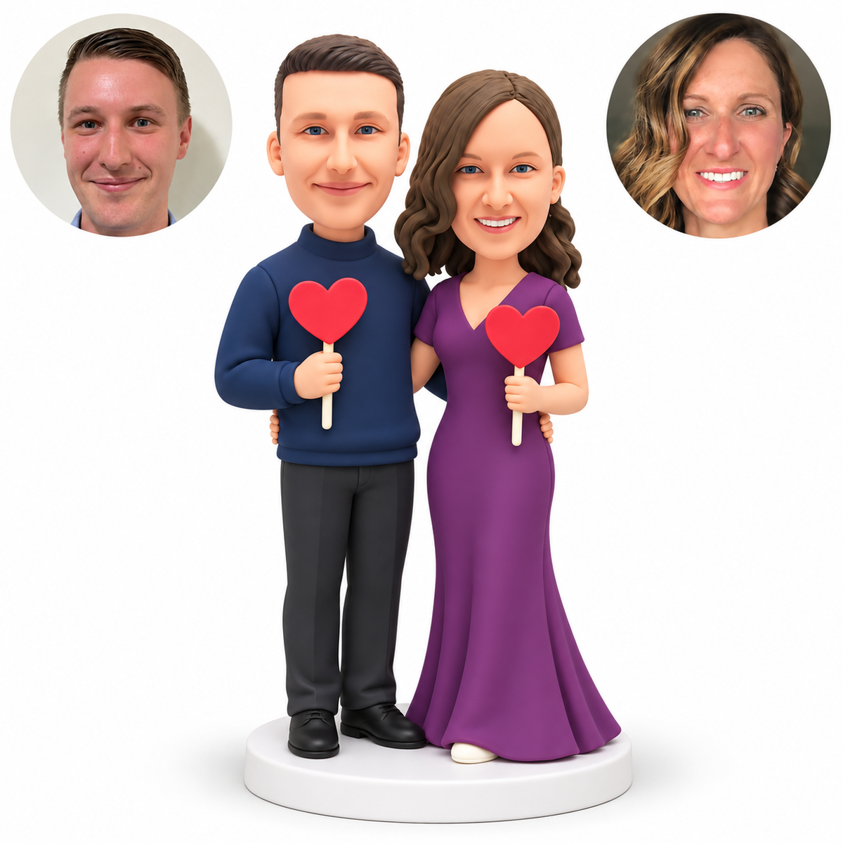Couple bobbleheads holding separate heart signs while embracing at the waist - MGA-AC1417