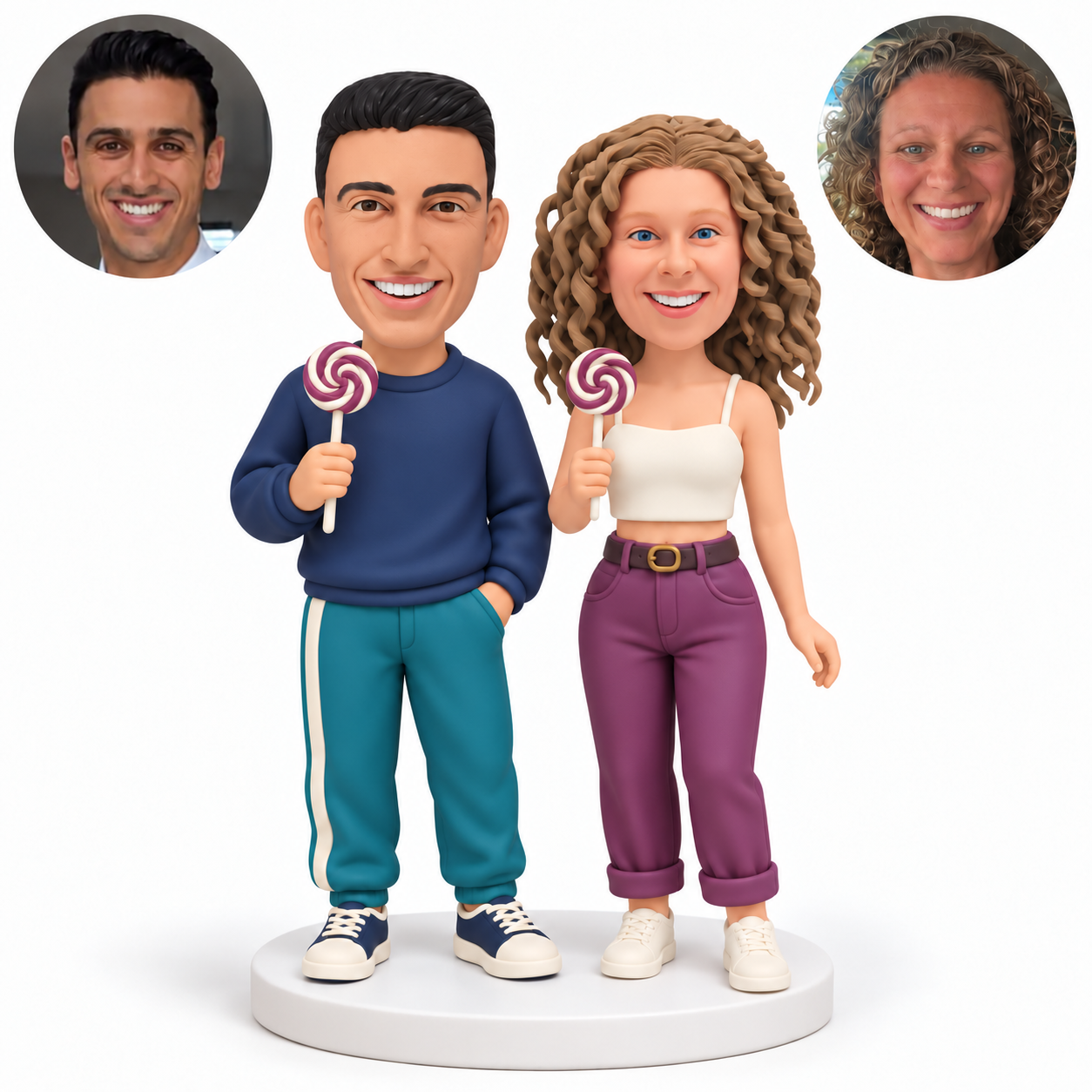 Custom Couple Holding Spiral Lollipops Bobbleheads - MGA-AC1432