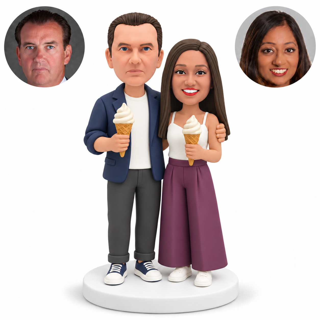 Custom Couple Holding Ice Cream Cones Bobbleheads - MGA-AC1435