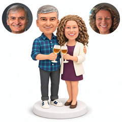 Two custom polymer clay bobblehead figures with matching photo portraits MGA-AC1441