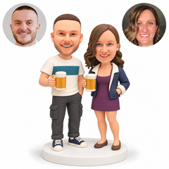 Two custom polymer clay bobblehead figures with matching photo portraits MGA-AC1444