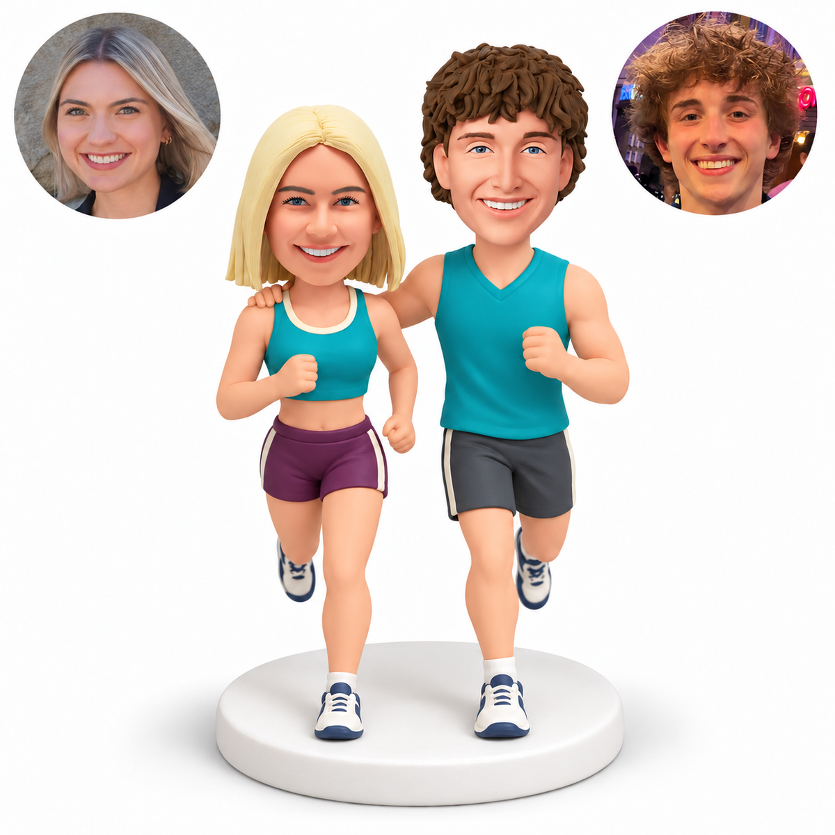MGA-AC1450 custom couple bobblehead figures with original clay heads and matching photo circles