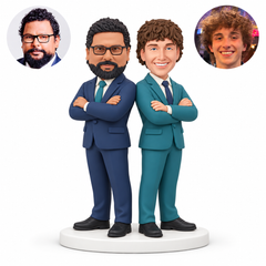 custom bobblehead figures two men in business suits standing back to back with both men crossing their arms