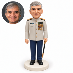 custom bobblehead figure man in a ceremonial uniform holding a long black-and-gold rod