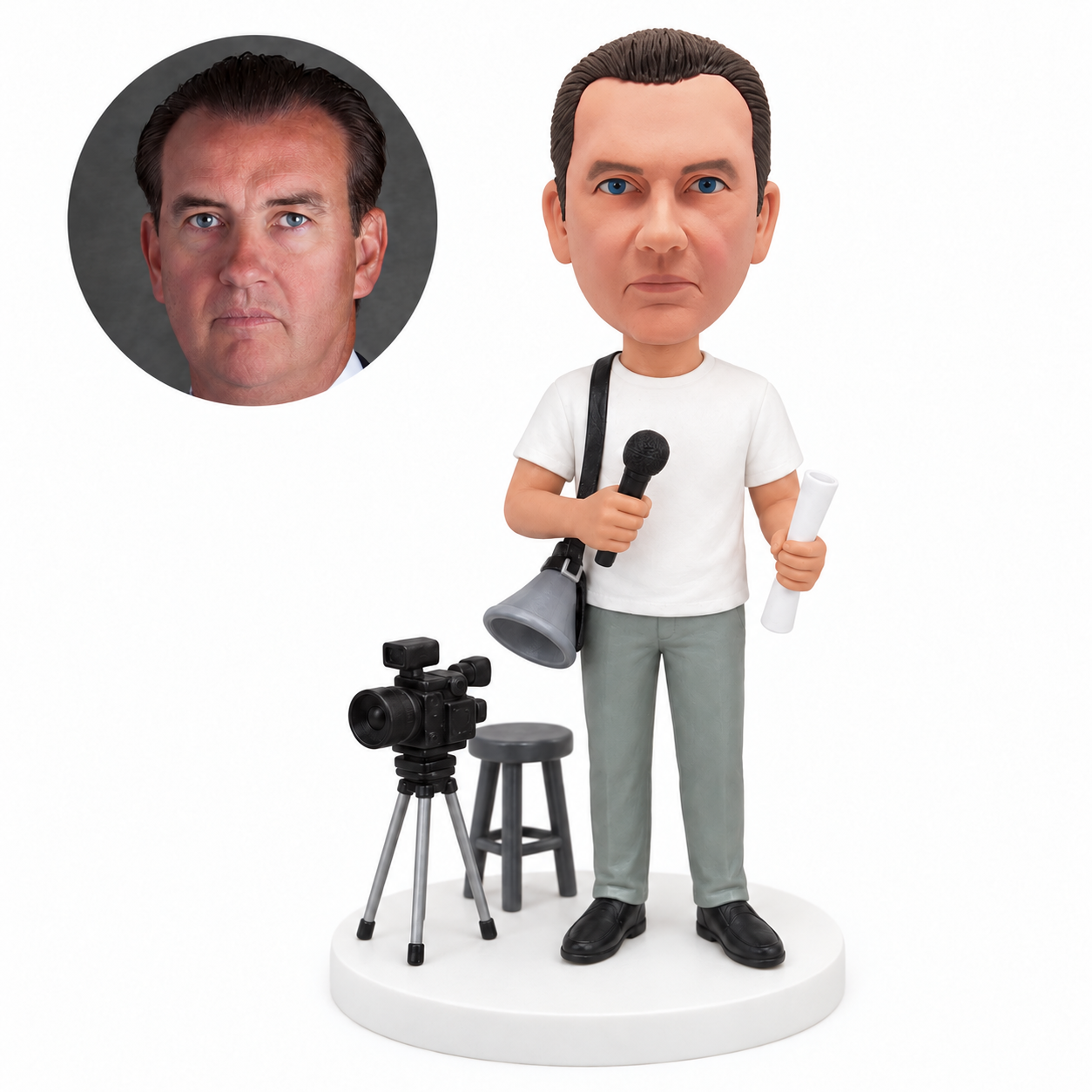 custom bobblehead figure film director with a camera and megaphone