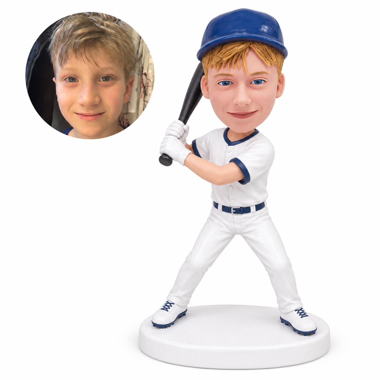 custom bobblehead figure boy baseball batter holding a bat ready to swing