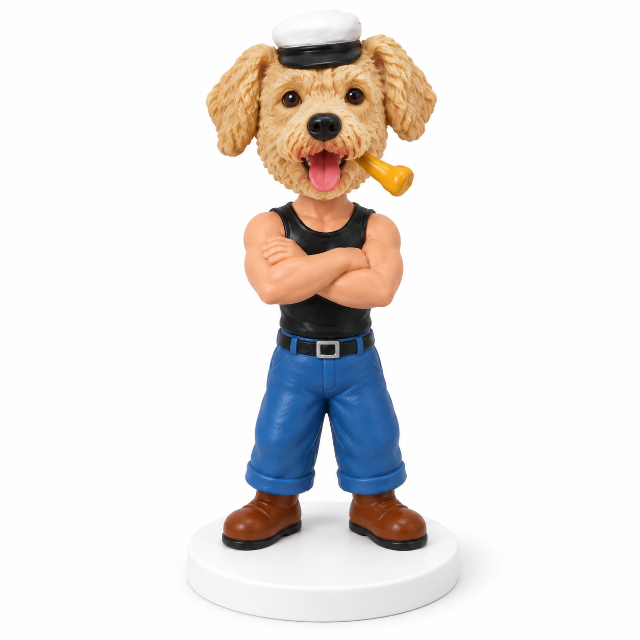 custom pet bobblehead figure sailor in a tank top with crossed arms